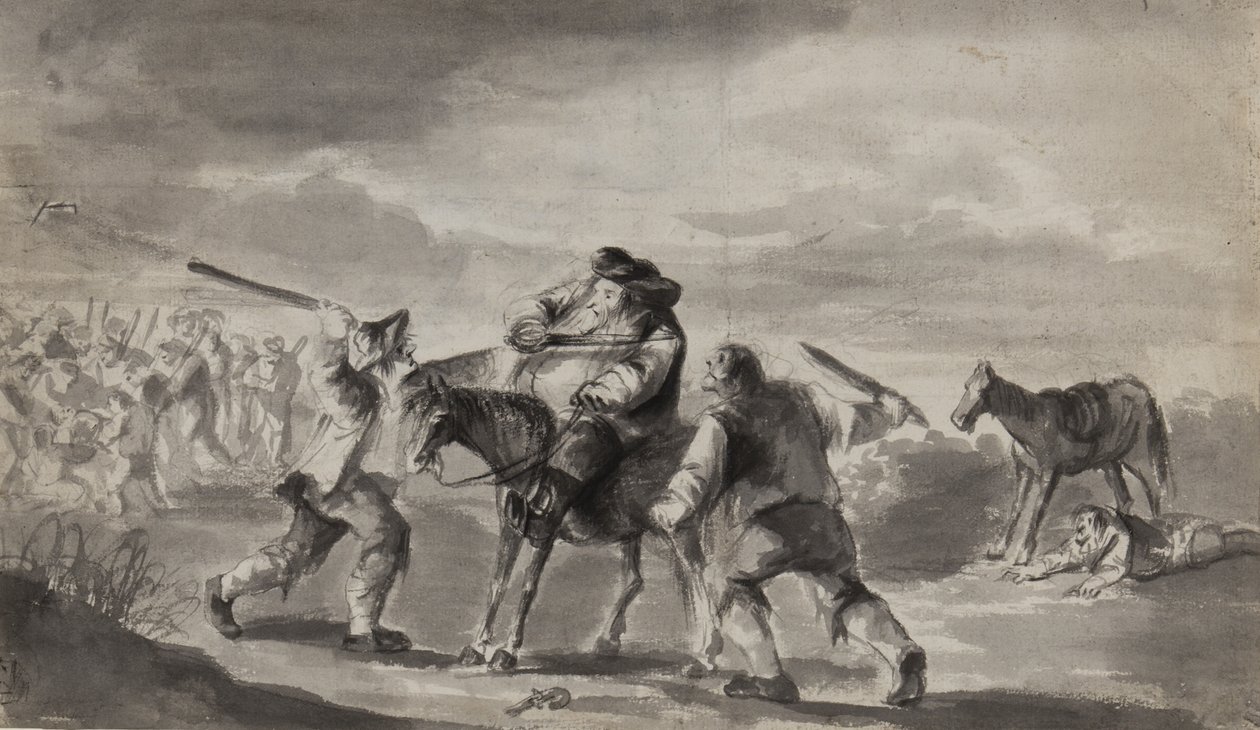 旅行者殴打，可能是塞缪尔巴特勒的Hudibras，1790年（笔，笔和墨水在纸上） 作者 未知未知