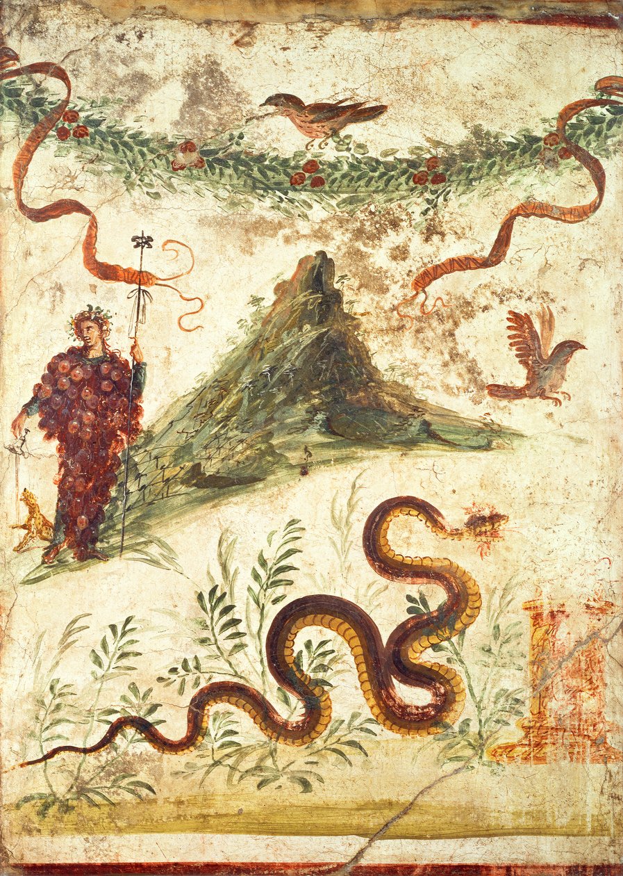 巴克斯站在维苏威火山前，从百年之家，庞贝城，第四风格，公元1世纪 作者 未知未知