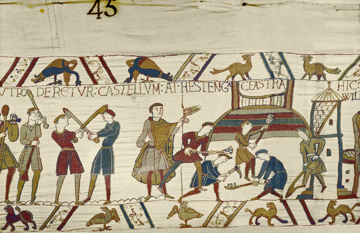 Normans在Hastings，Bayeux Tapestry建造防御工事 作者 未知未知