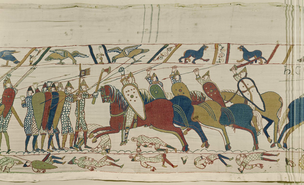 英国盾牌墙被攻击，战斗加入，Bayeux Tapestry 作者 未知未知
