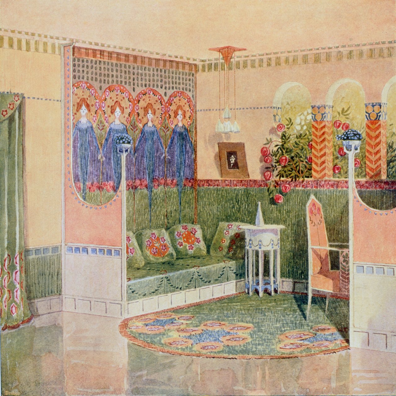 Boudoir，来自赫尔辛基的别墅，由建筑实践Gesellius，Lindgren＆Saarinen设计，来自“Documents d”Art Moderne“，1903年 作者 未知未知