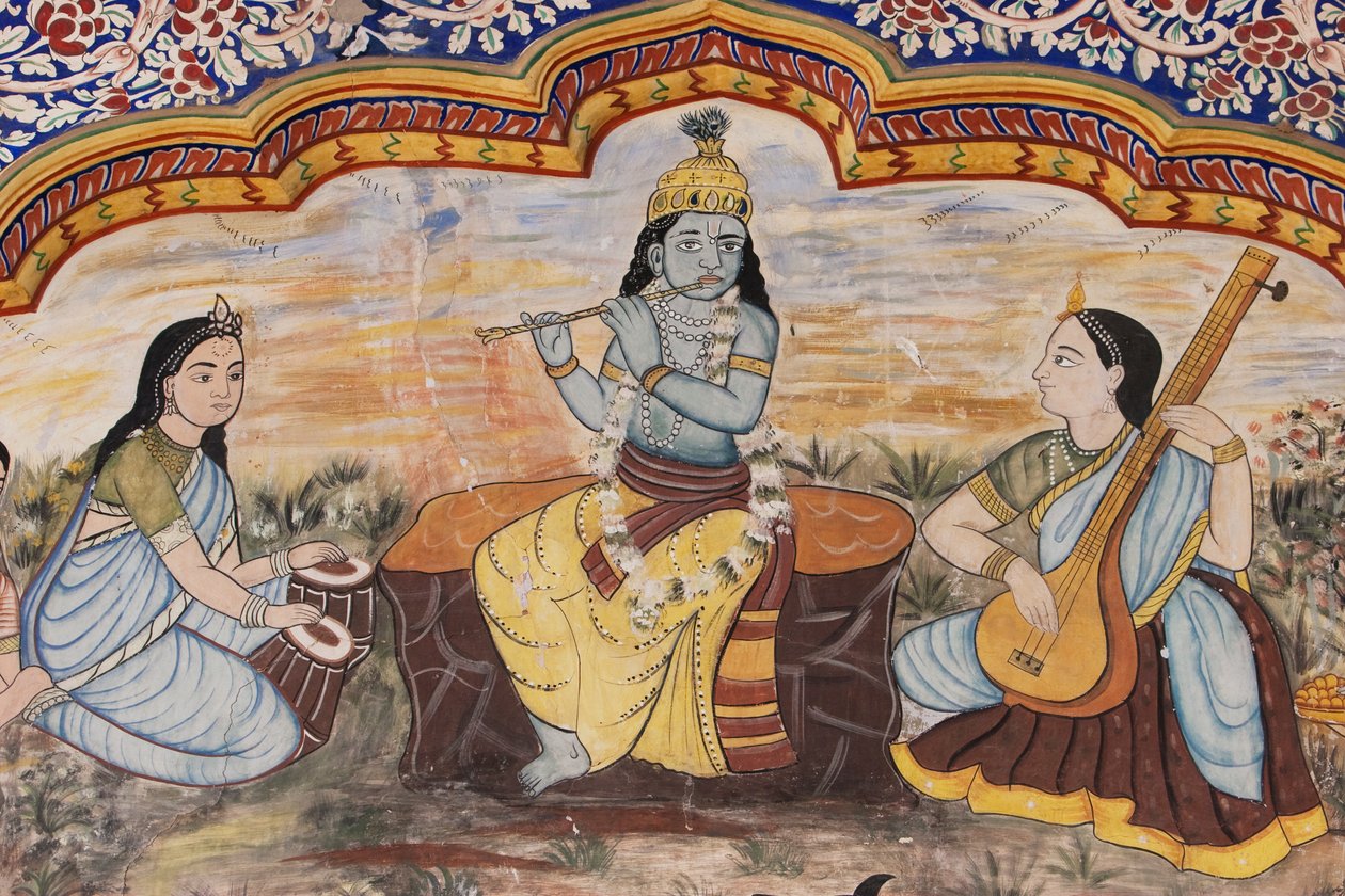 沿着Nawalgarh Podar Haveli博物馆，Nawalgarh，拉贾斯坦邦，印度的庭院绘画的细节 作者 未知未知