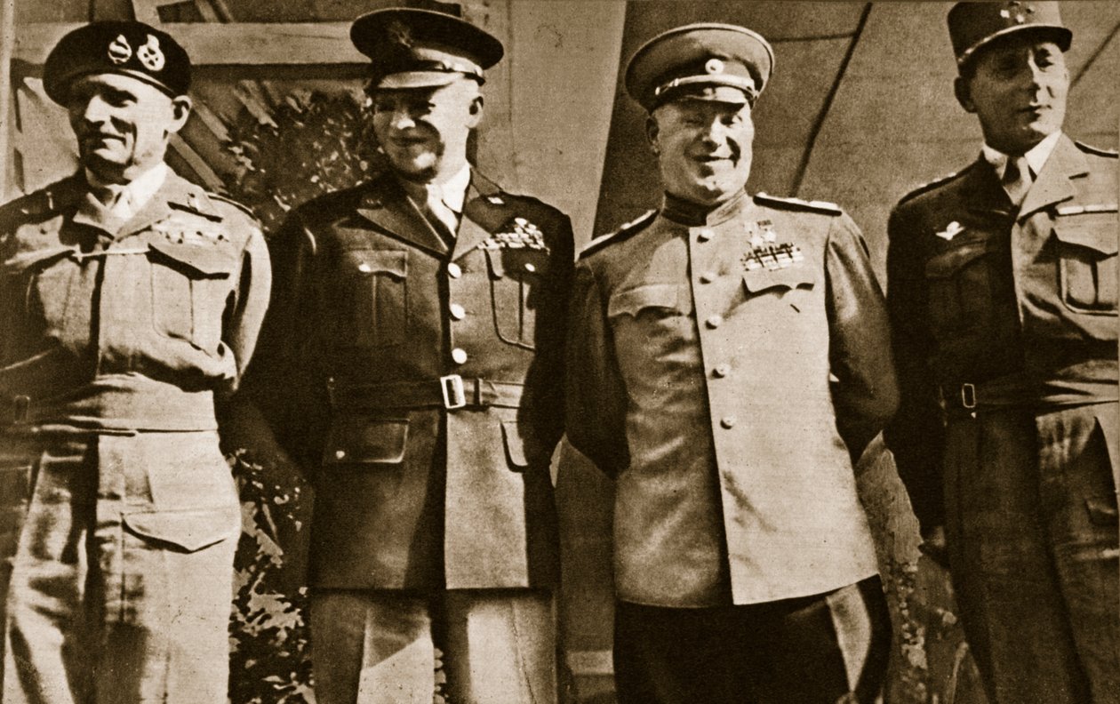 元帅蒙哥马利，艾森豪威尔将军，朱可夫元帅和柏林将军de Lattre de Tassigny，1945年6月5日 作者 未知未知