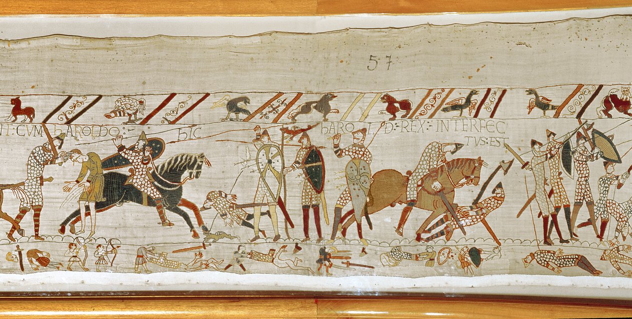 许多人陷入战斗，哈罗德国王被杀，Bayeux Tapestry 作者 未知未知
