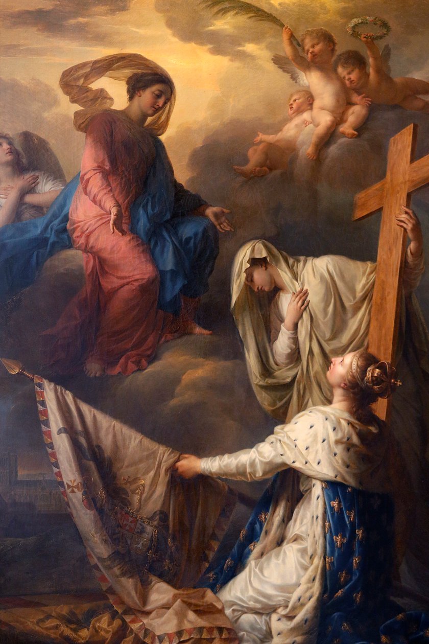 Notre-Dame du Val-de-Grace天主教堂，巴黎，法国，绘画：“法国倾向于奉献的宗教信仰？从敌人手中夺取的Notre-Dame-des-Gloires旗帜”，Jean画布上的油画-Charles Nicaise-Perrin，1806年，拿破仑一世订购 作者 未知未知