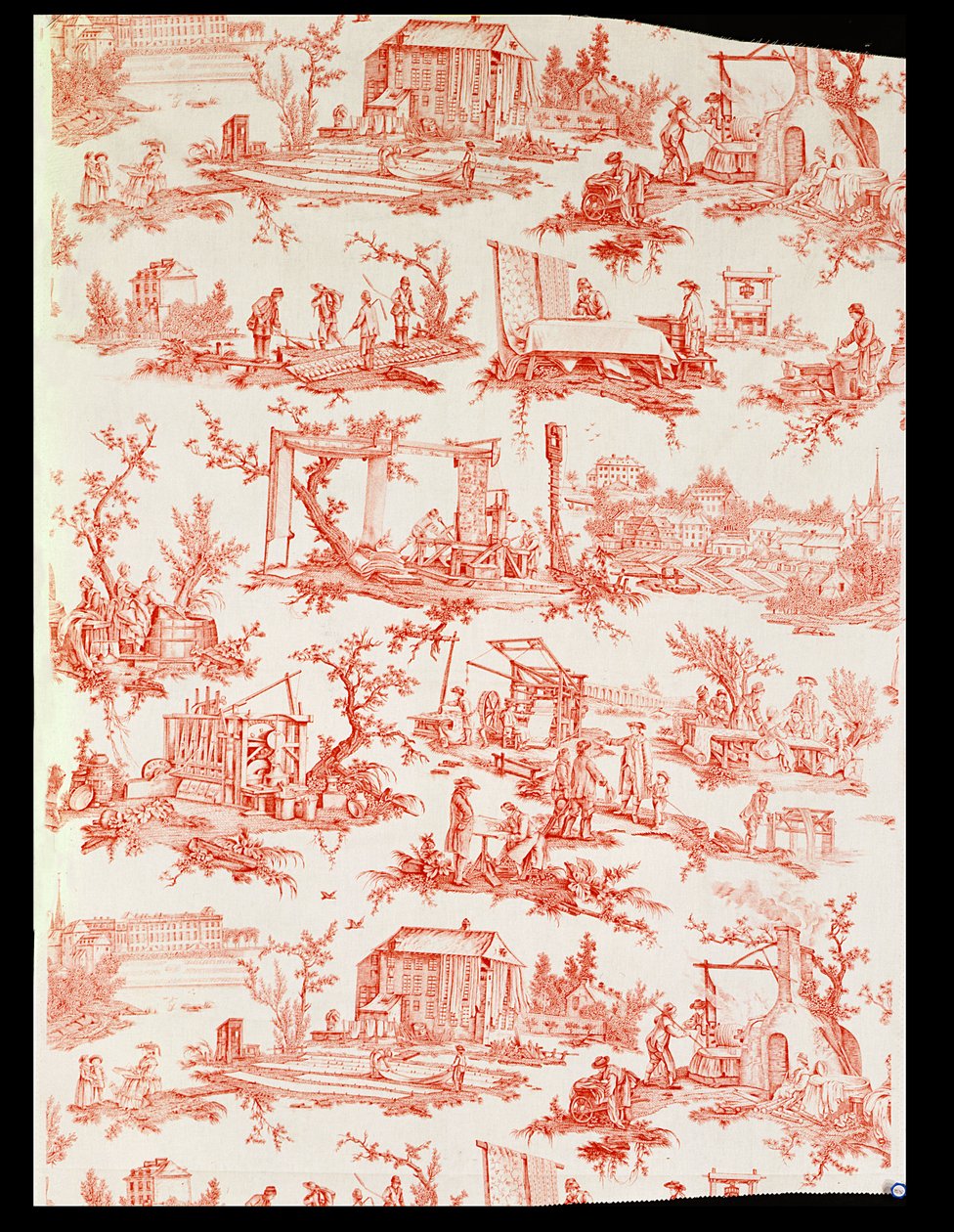 Toile de Jouy，展示了制造棉花的过程，由Christophe Huet设计，法国，1783年 作者 未知未知