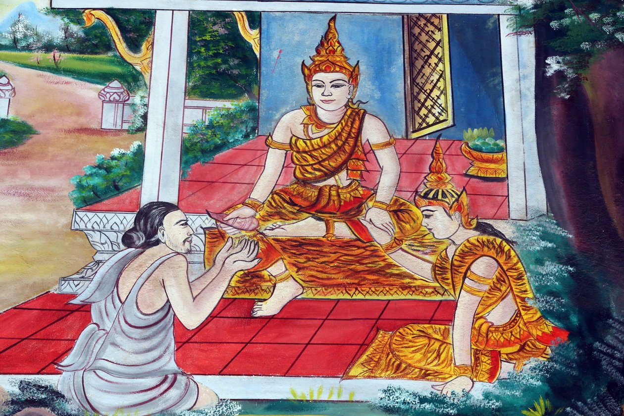 20151029, 老挝万象市:Wat Inpeng 佛教寺庙。Jataka故事是关于佛陀前世的叙述（也就是在他最后一次出世成佛之前）。 作者 不明
