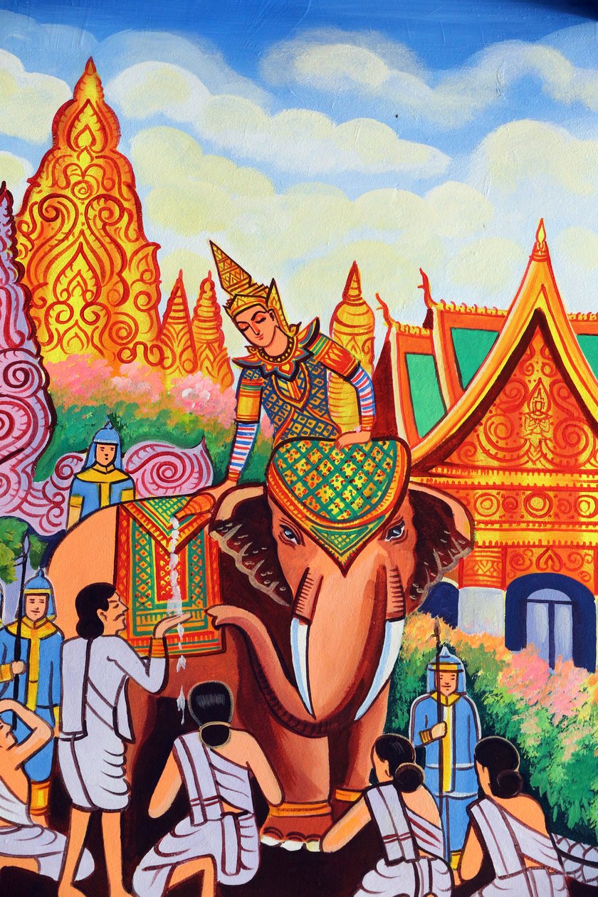 20151029, 老挝万象市:Wat Si Muang (Simuong) 佛教寺庙。描绘释迦牟尼佛生命故事的绘画 作者 不明