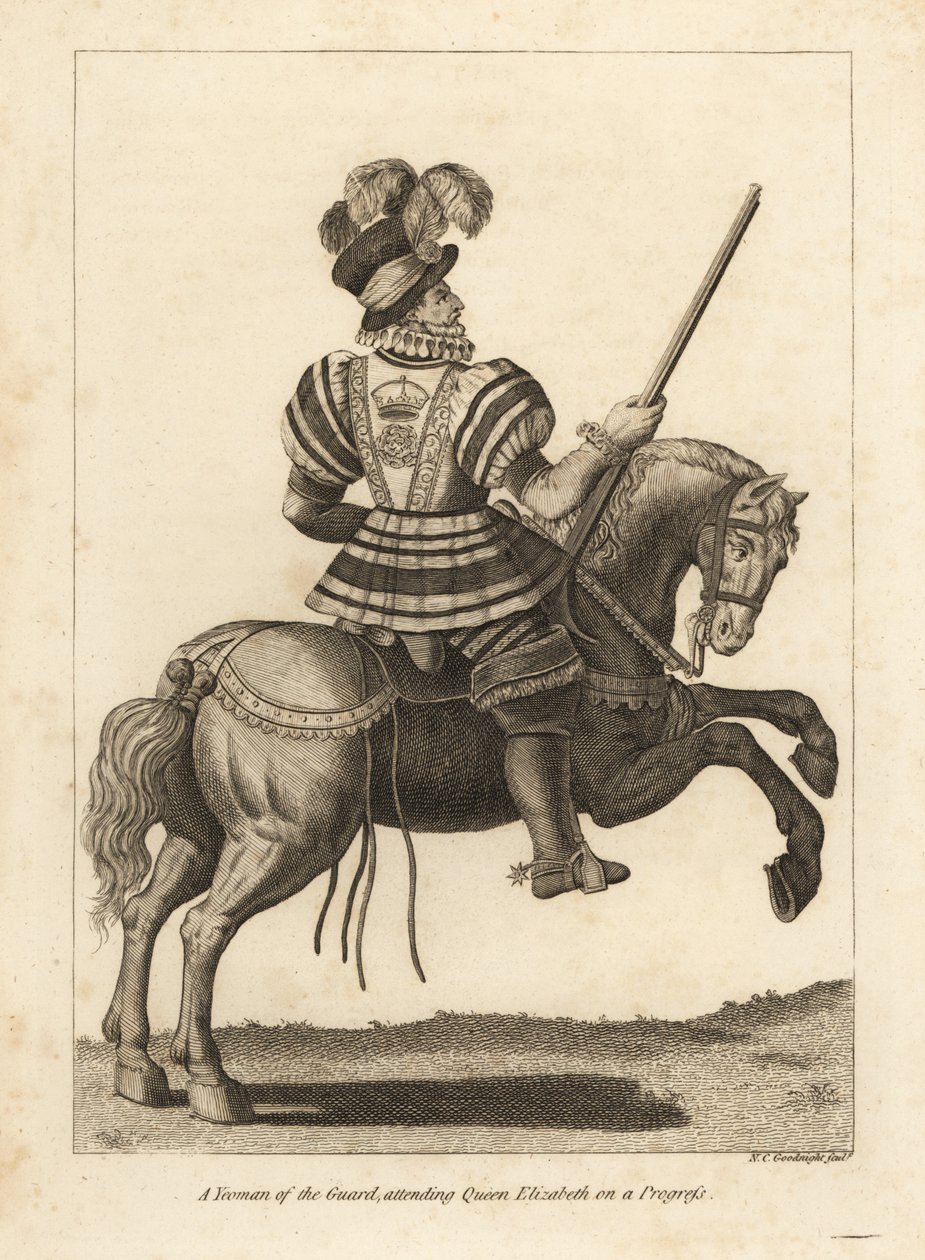 A Yeoman of the Guard attending Queen Elizabeth I on a Progress 作者 不明