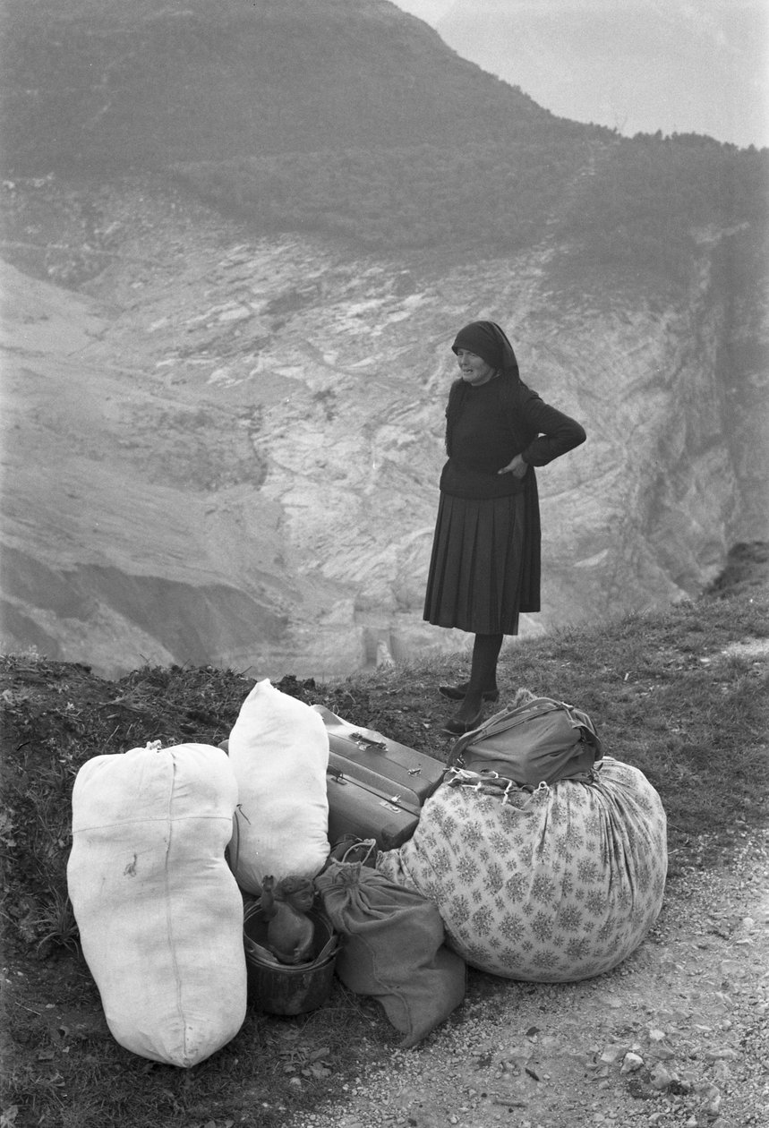 一位妇女讲述了这一悲剧，Longarone，Vajont，1953年10月9日：包和行李 作者 不明