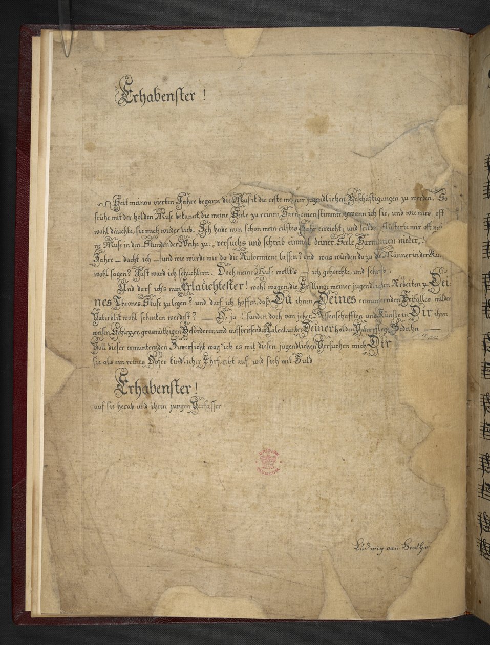 添加 MS 41631 f.1v 贝多芬早期三首降 E 调、F 小调和 D 调钢琴奏鸣曲的复制品 作者 未知艺术家