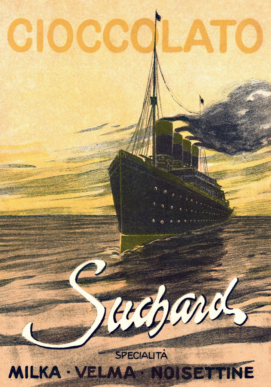 Milka de Suchard 巧克力广告，表现一艘邮轮，20 世纪初（海报） 作者 未知艺术家