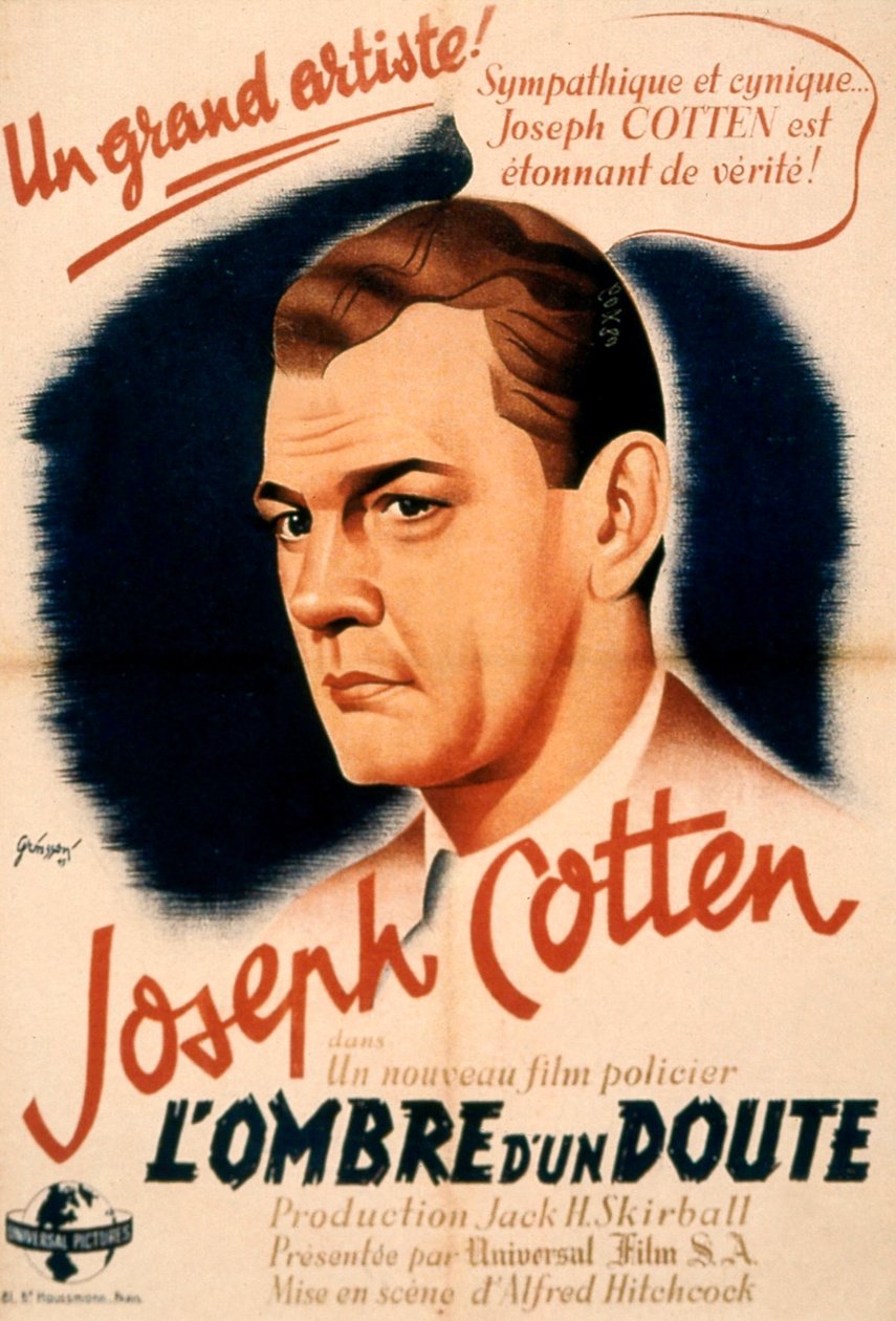 AlFredhitchcock与Joseph Cotten合作的电影《怀疑的阴影》的海报 1943年 作者 不明