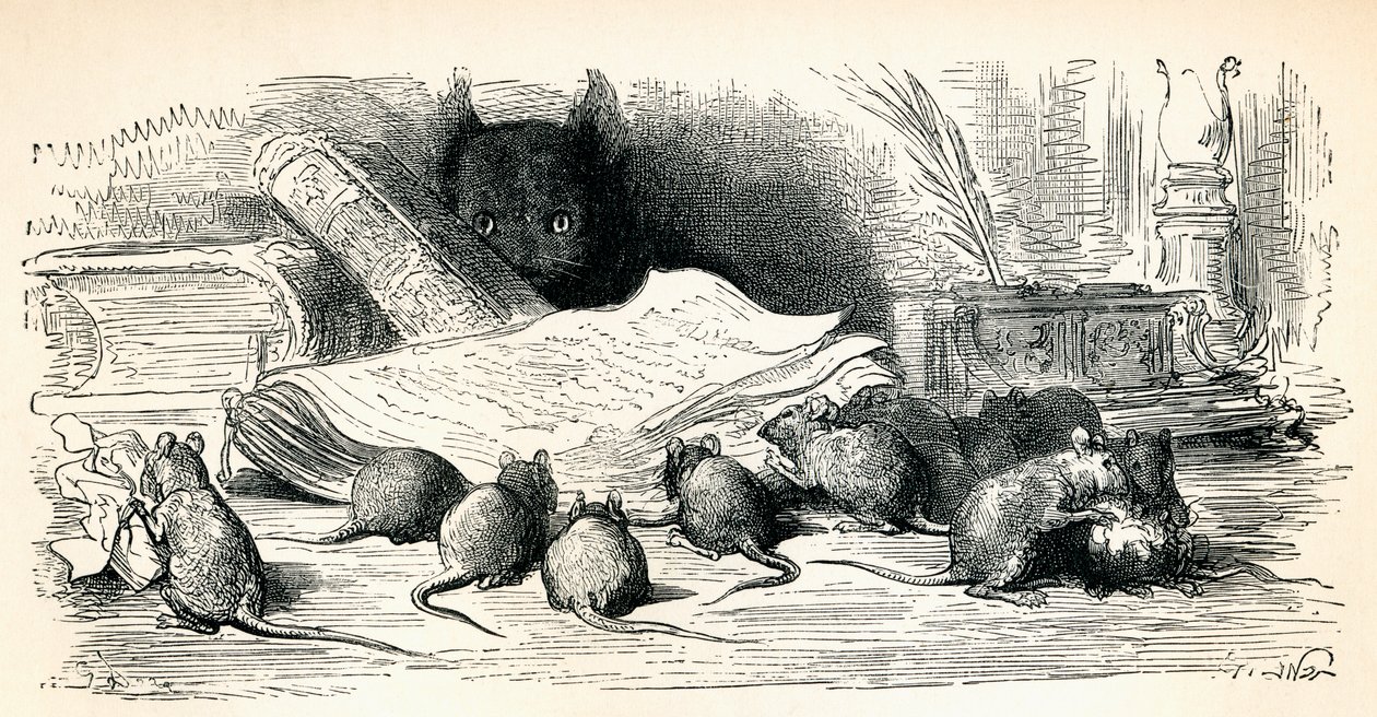 根据古斯塔夫·多尔 (Gustave Dore) 的作品《拉封丹的寓言》，出自 1885 年出版的《古斯塔夫·多尔的生活与回忆》(Life and Reminiscences of Gustave Dore) 作者 不明