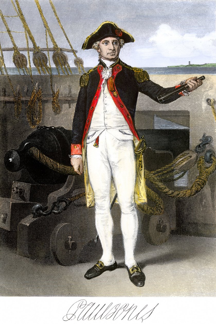 美国海军：约翰-保罗-琼斯（1747-1791 年），水手，美利坚合众国独立战争的英雄。带签名的彩色雕刻。 作者 未知艺术家
