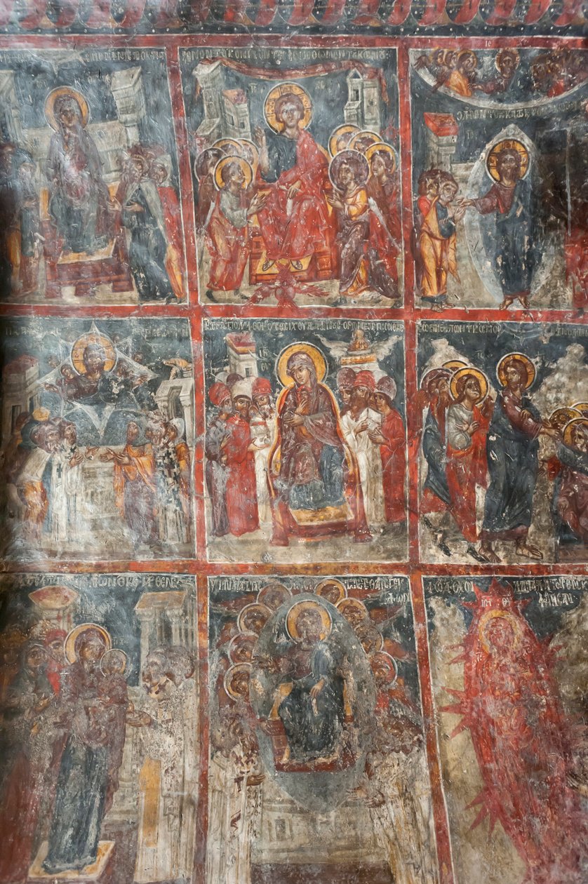 古代壁画； 描绘耶稣生平的壁画； 帕纳吉亚和索蒂拉斯教堂； 希腊东正教教堂； 鲁斯蒂卡； 克里特岛； 希腊; 欧洲 作者 不明