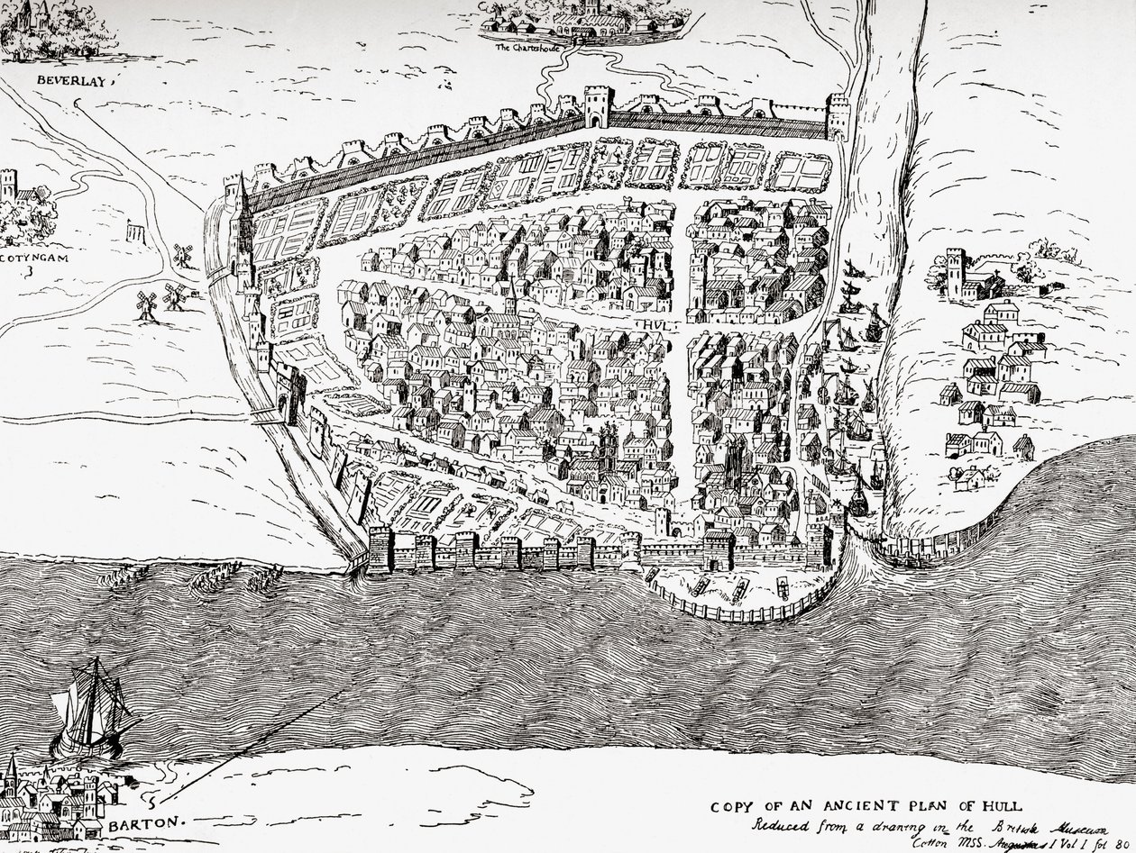 Ancient plan of Kingston upon Hull, East Riding of Yorkshire, England, from Picturesque History of Yorkshire, published c.1900 作者 不明