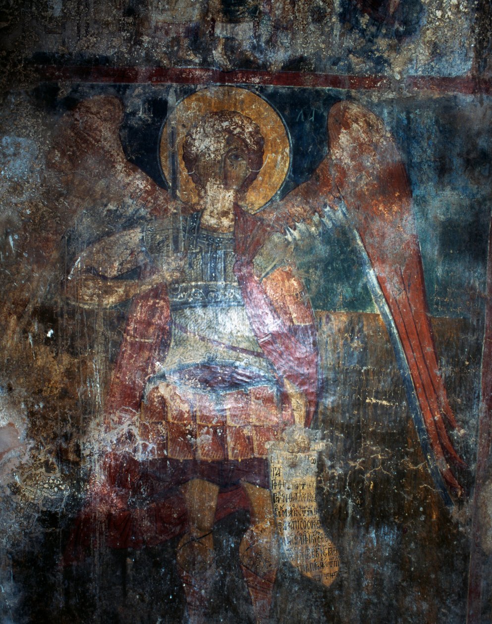 天使，希腊克里特岛Voukolies的Agios Constantinos和Agia Eleni拜占庭教堂的壁画(照片) 作者 JB 和 Brown J. 和 Rowbotham