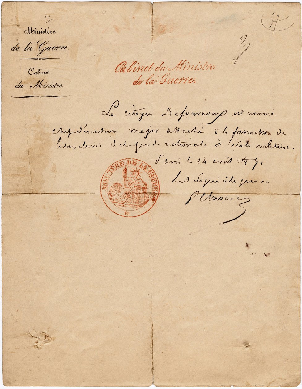 代表巴黎公社战争的代表的亲笔签名信 Gustave Paul Cluseret。 暗淡。 10,7x6,8 厘米 1871 作者 不明