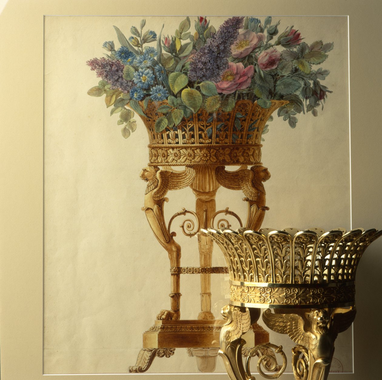 带狮子的花篮，Garneray的绘画，约1800年 作者 不明