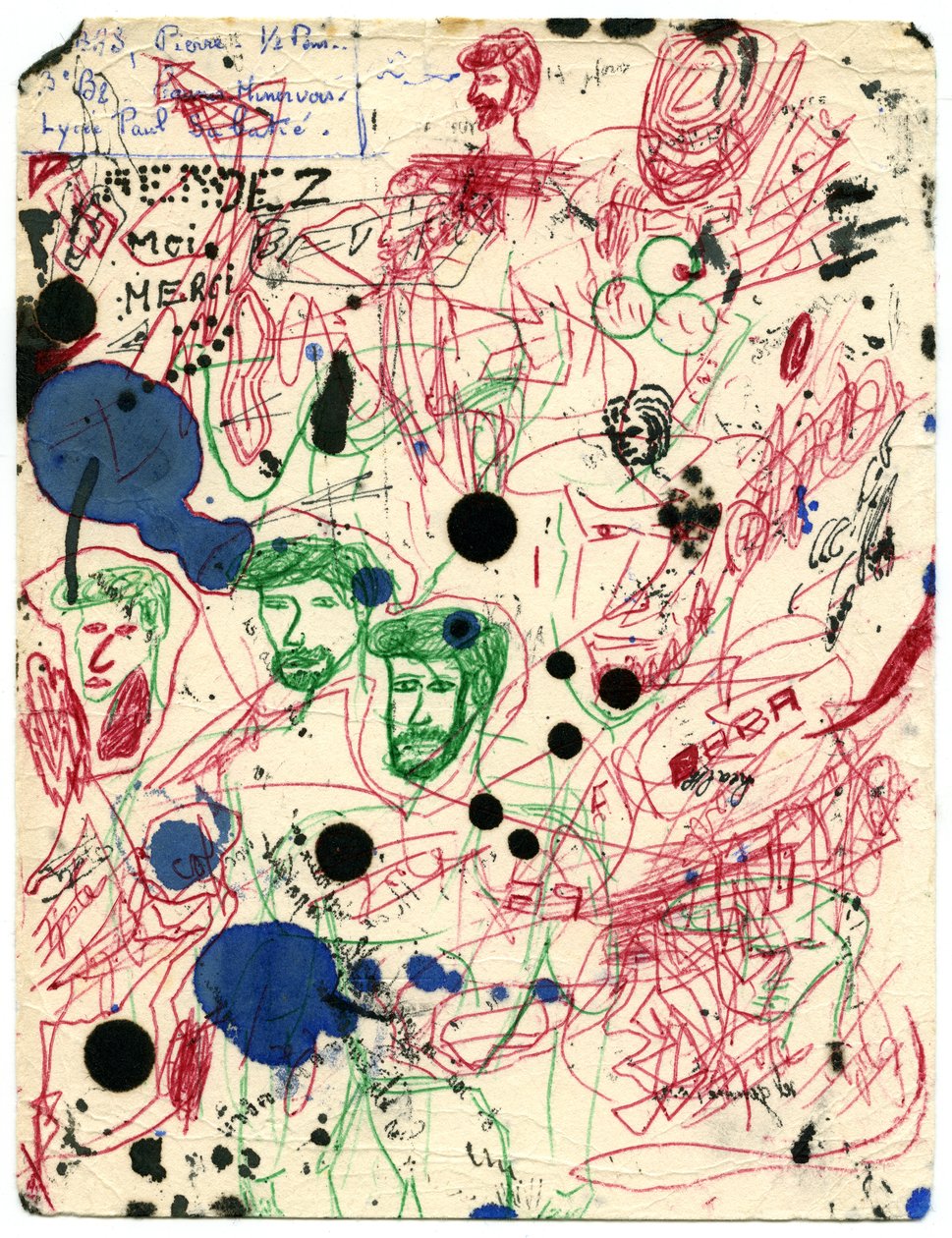 布满污渍和涂鸦的记事本，1960 年左右（绘画） 作者 未知艺术家