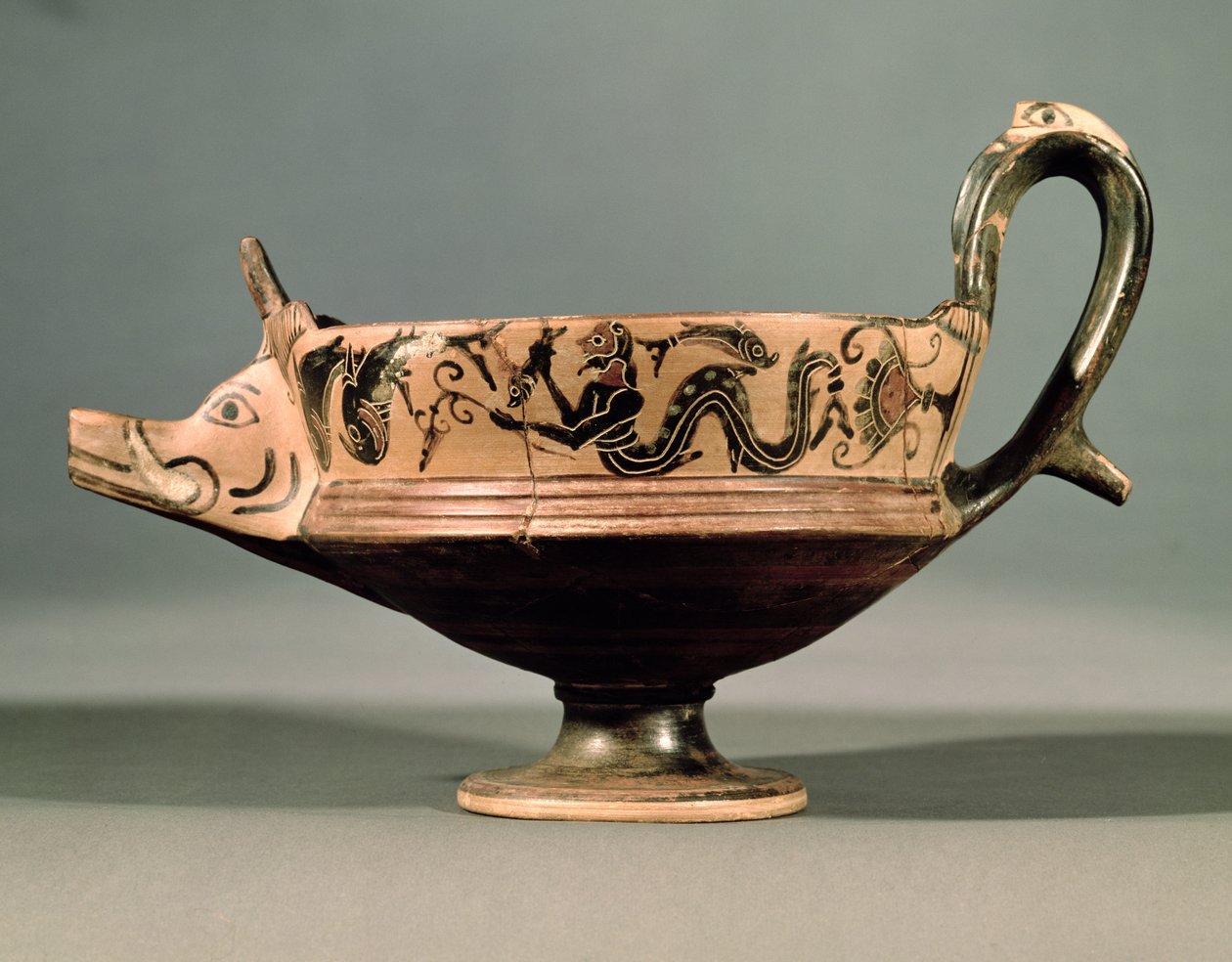 来自 Boeotian Dancers 组的 Boeotian black-figure kyathos，公元前 575-550 年（陶器） 作者 不明