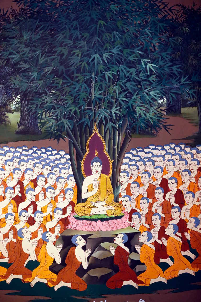 佛陀教导弟子，壁画，Wat Botum 寺，金边，2022 年（照片） 作者 未知艺术家
