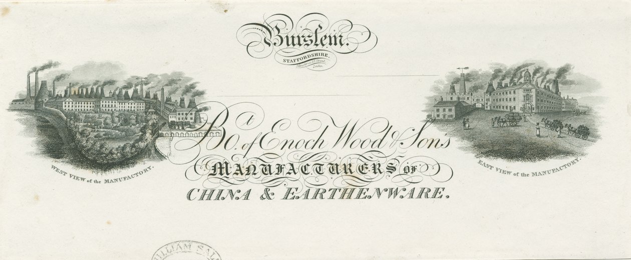 Burslem-Enoch Wood＆Sons的Bill标题：雕刻，nd [？19th cent] 作者 不明