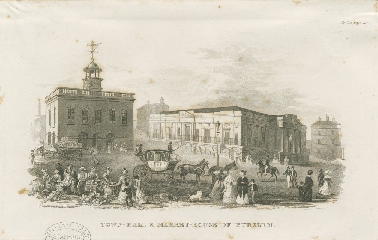 Burslem-市政厅和市场大厦：版画，nd [1836] 作者 不明