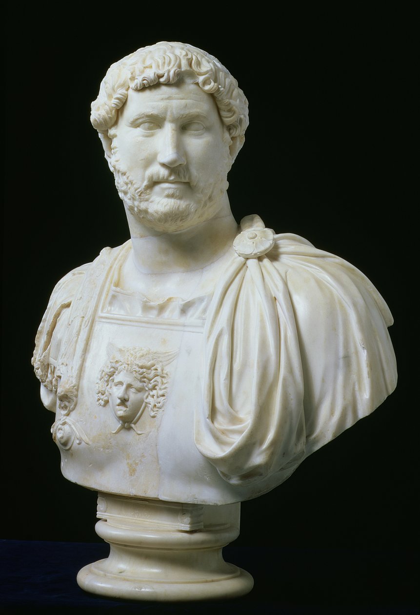 哈德良皇帝 (Publius Aelius Hadrianus) 的半身像（76-138 年），公元 130 年左右（大理石） 作者 不明