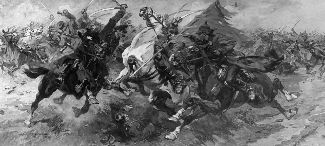 骑兵攻击》画作，作者：N，萨莫基什，俄罗斯内战，哥萨克。 作者 不明