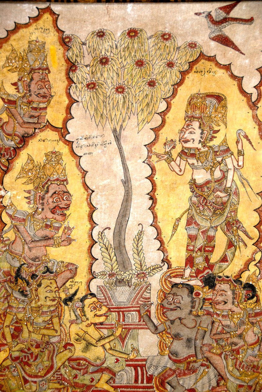 皇宫中的天花板绘画；神与魔；Kerta Gosa；Taman Gili宫殿；Klungkung；Semarapura；巴厘岛；印度尼西亚；东南亚；亚洲 作者 不明