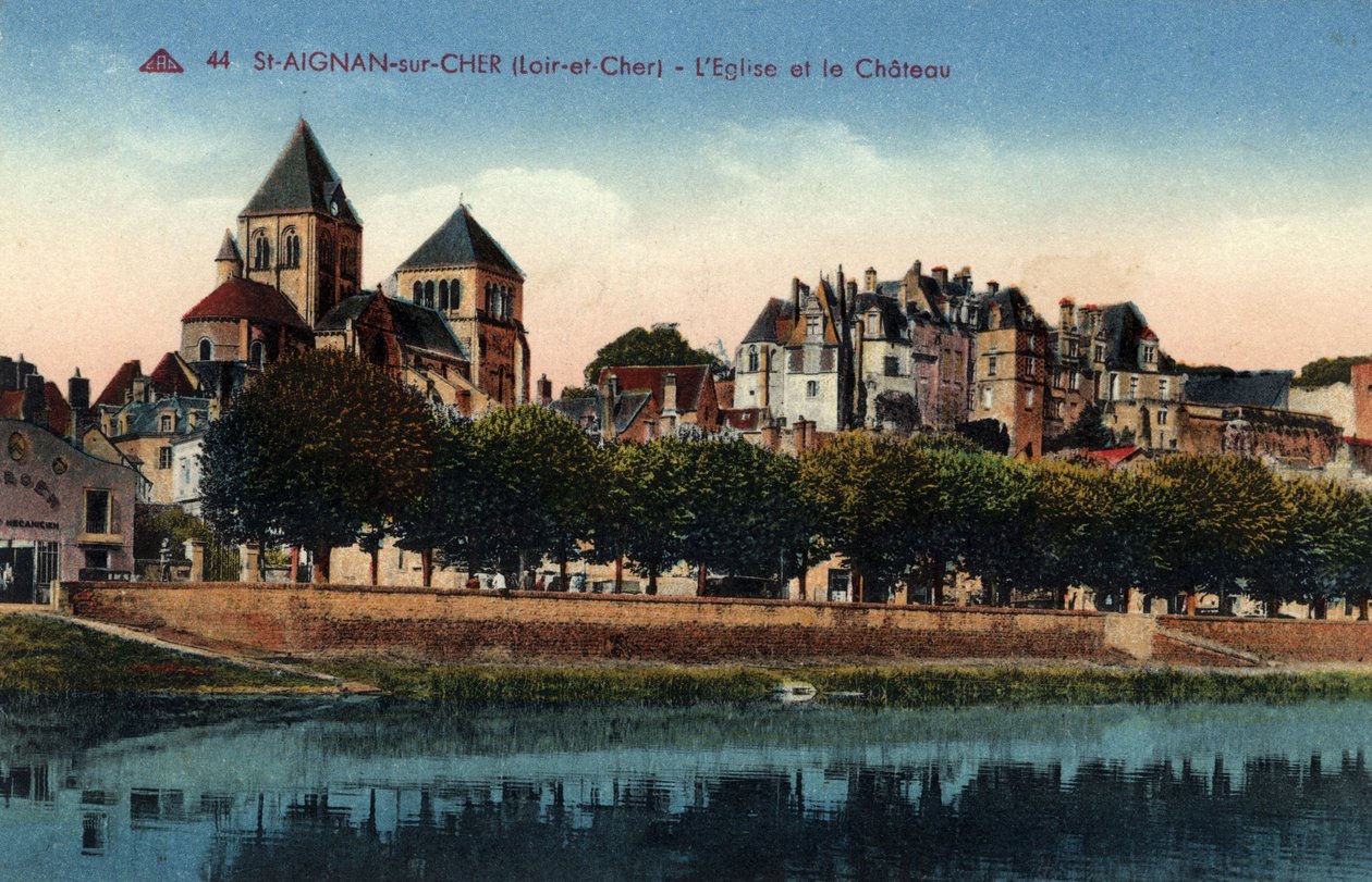 中心，Loir et Cher (41)，Saint-Aignan-sur-Cher（Saint-Aignan-sur-Cher）：城市与教堂和城堡的景色 - 19 世纪至 20 世纪末的明信片 作者 不明