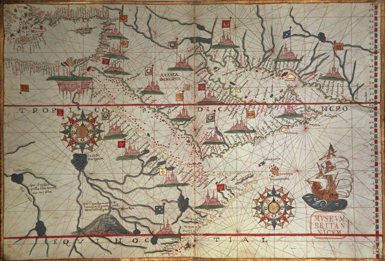 阿拉伯和东地中海地图，Portolan 地图集的一部分，约 1650 年（纸张上的钢笔和墨水） 作者 未知艺术家