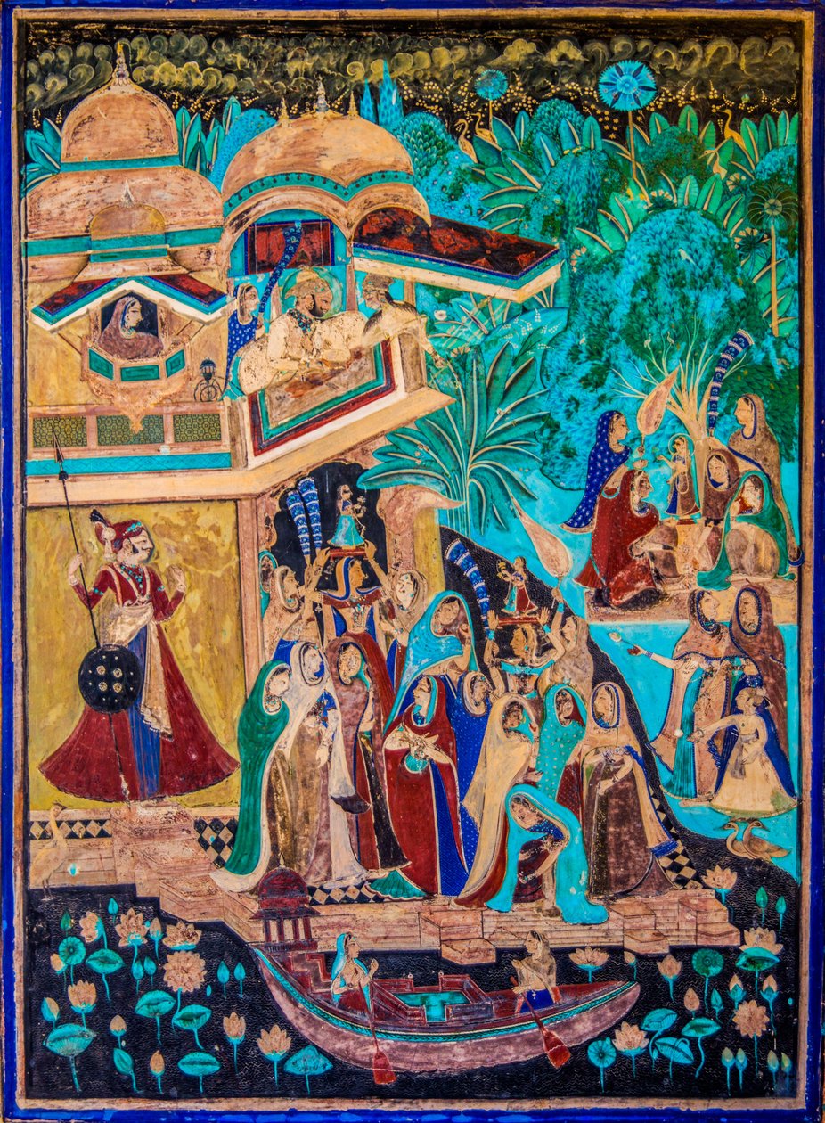 奇特拉萨拉庭院与艺术大师精美绘画，塔拉加尔堡，班迪，班迪，拉贾斯坦邦，印度，亚洲（照片） 作者 未知艺术家