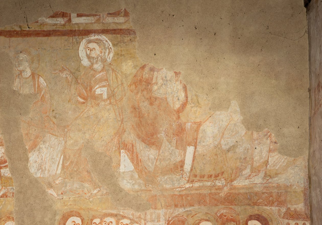 教堂（Église Saint-Martin）。 内部的。 壁画（壁画）。 中殿西墙。 细节。 使徒。 12世纪。 作者 不明