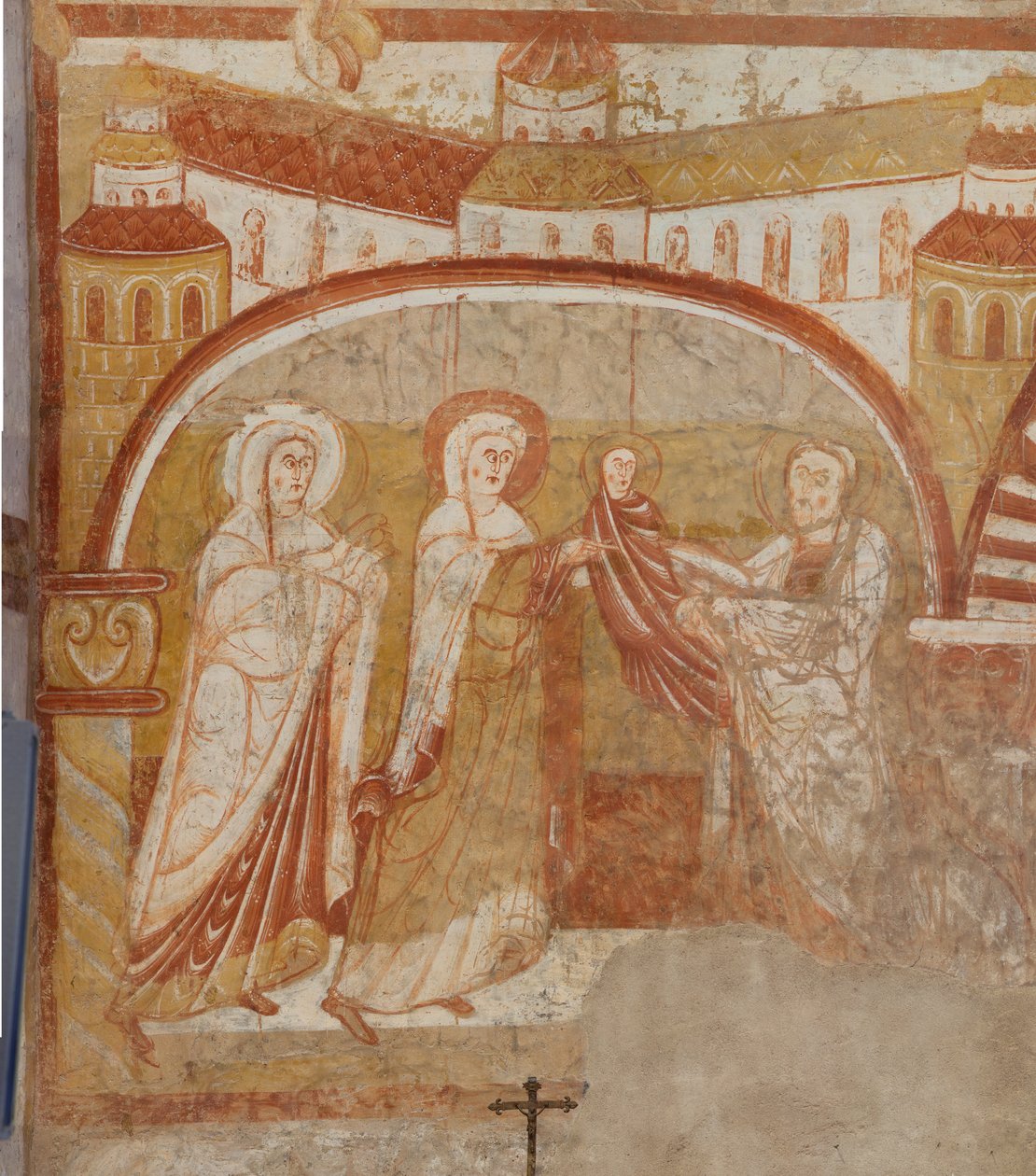 教堂（Église Saint-Martin）。 内部的。 壁画（壁画）。 中殿西墙。 细节。 在寺庙的介绍。 12世纪。 作者 不明