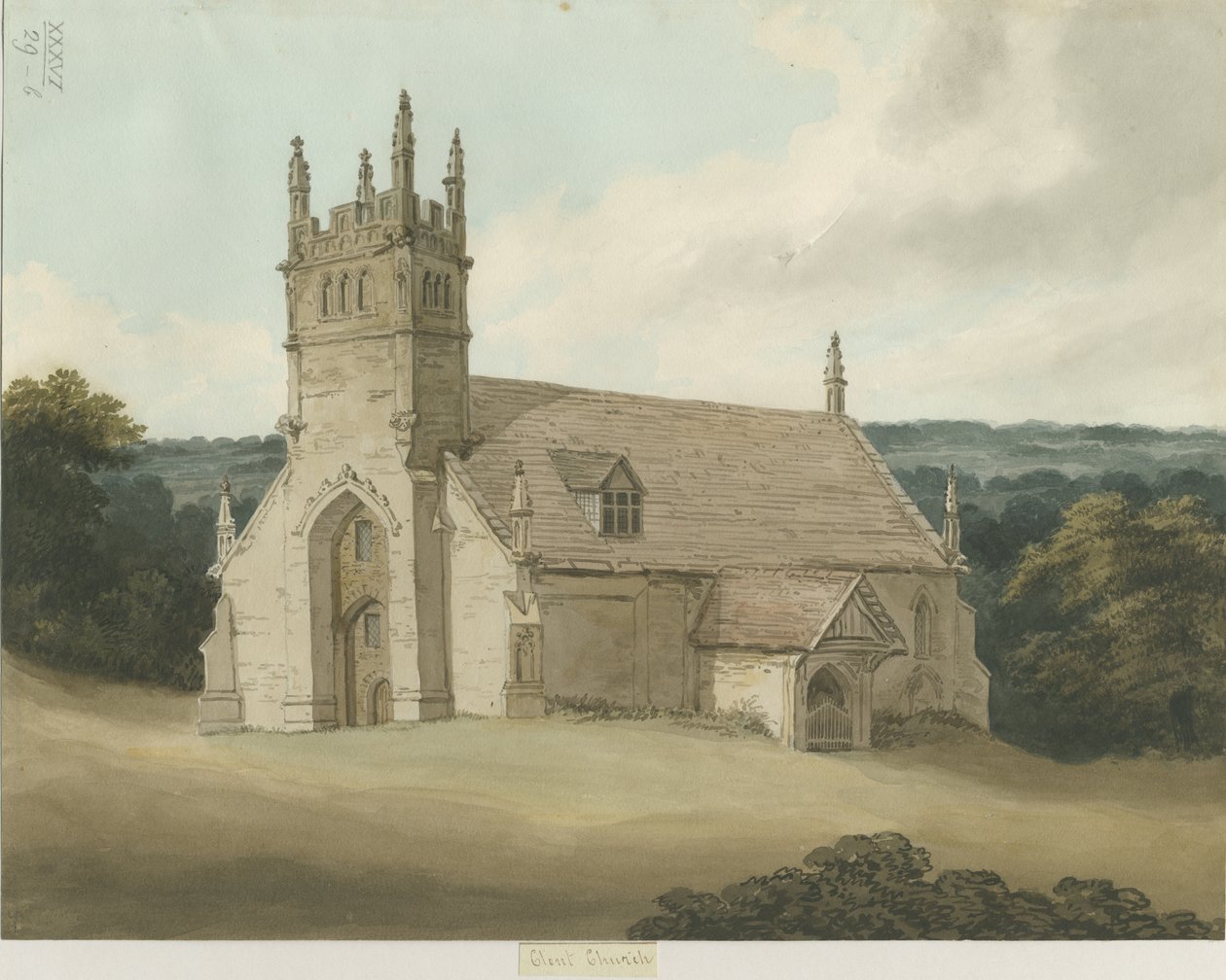 特伦特（Clent）-圣凯内尔姆教堂（St. Kenelm&39;s Chapel）：水彩画，nd [c 1820] 作者 不明