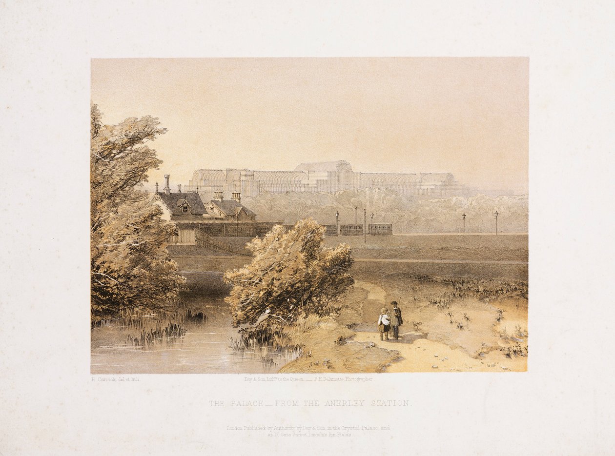 水晶宫，大展之后 从安纳里车站看水晶宫，约1855年 作者 不明