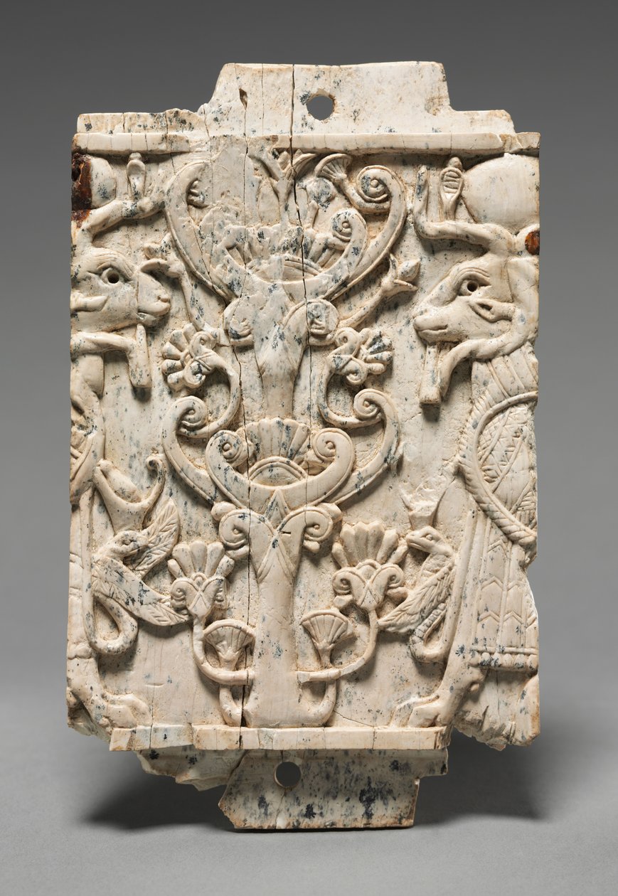 装饰匾：公元前900-800年，圣树侧翼的狮头狮身人面像 作者 不明