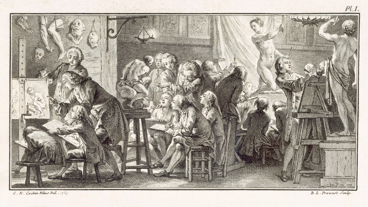绘画课，M. de Lande 的《科学词典》中的插图，c.1770（石版画） 作者 不明