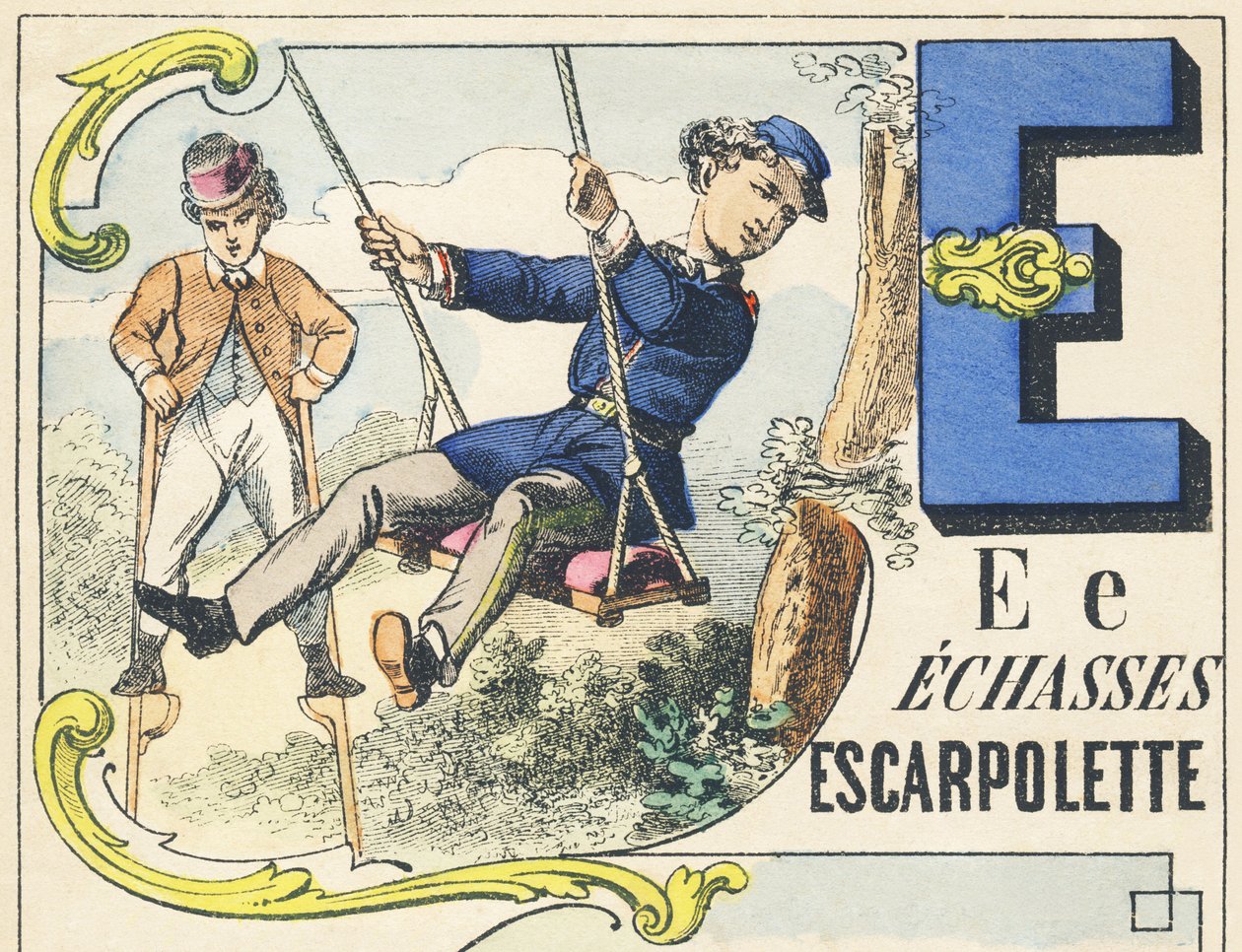 E : echasses, escarpolette - Games Alphabet, c.1890（插图） 作者 不明