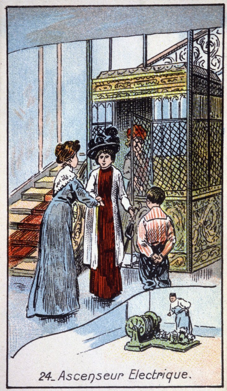 电动电梯，约 1910 年（插图） 作者 未知艺术家