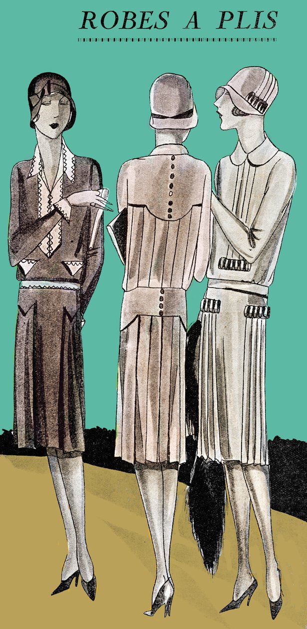 时尚：1928 年春天的百褶日间裙 作者 未知艺术家