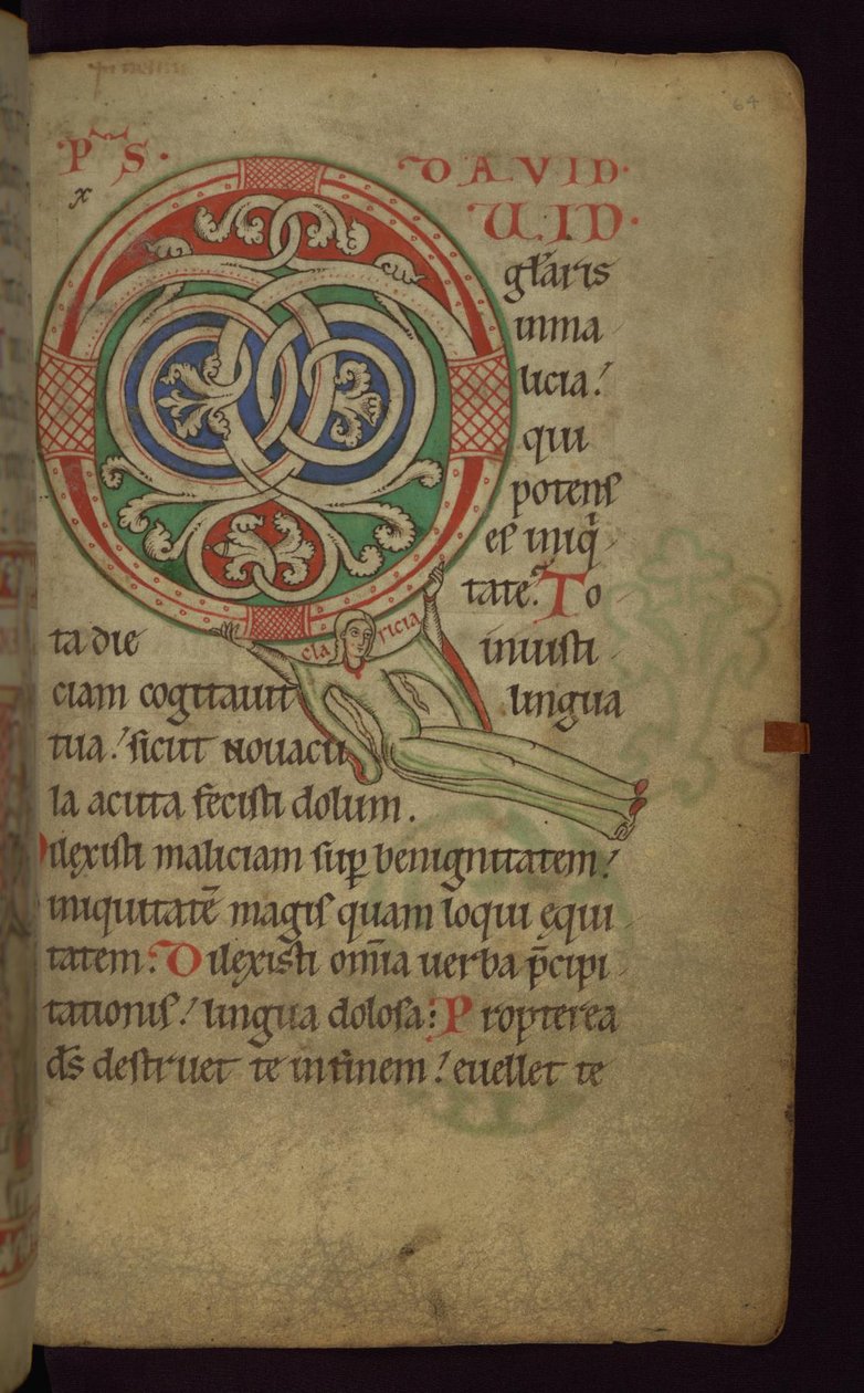 Claricia Psalter的Folio 64：Claricia在最初的Q摇摆，十二世纪末-十三世纪初 作者 不明