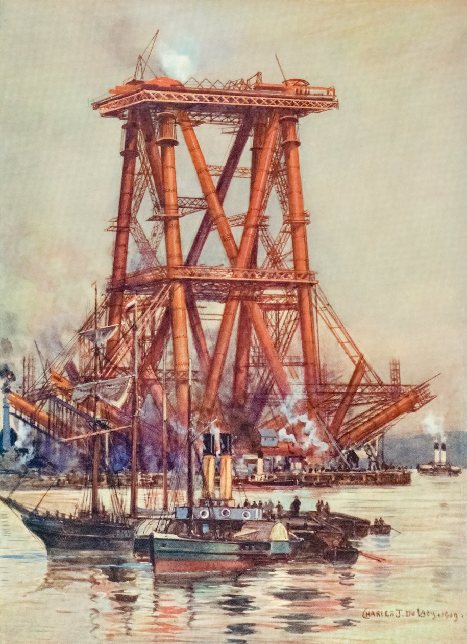 苏格兰福斯大桥，建设中，约 1880-1890 年 作者 未知艺术家