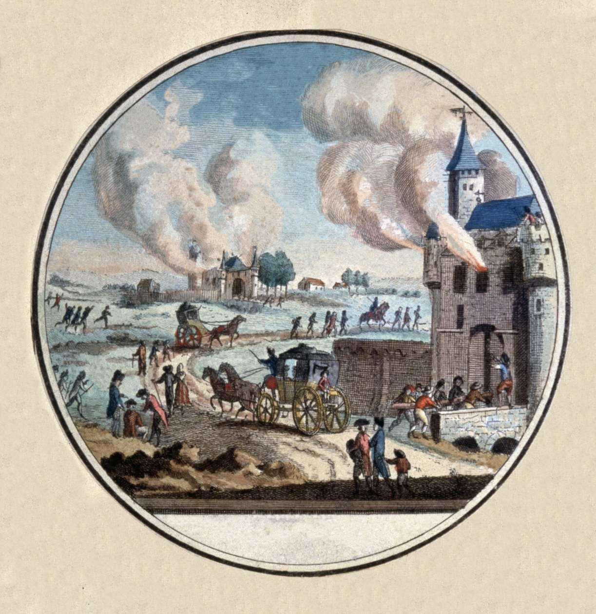 法国大革命，环绕城堡的暴徒，约 1792-1793 年（medaillion） 作者 未知艺术家