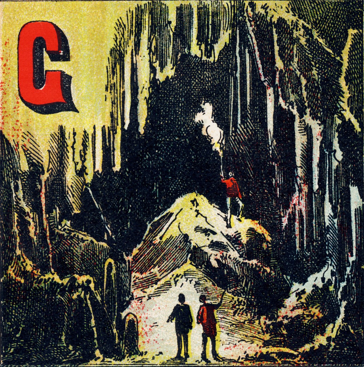 G：山洞。Especece de caverne naturelle - 雕刻取自Alphabet geographique。Guerin-Muller et Cie, editeurs, Paris 作者 不明