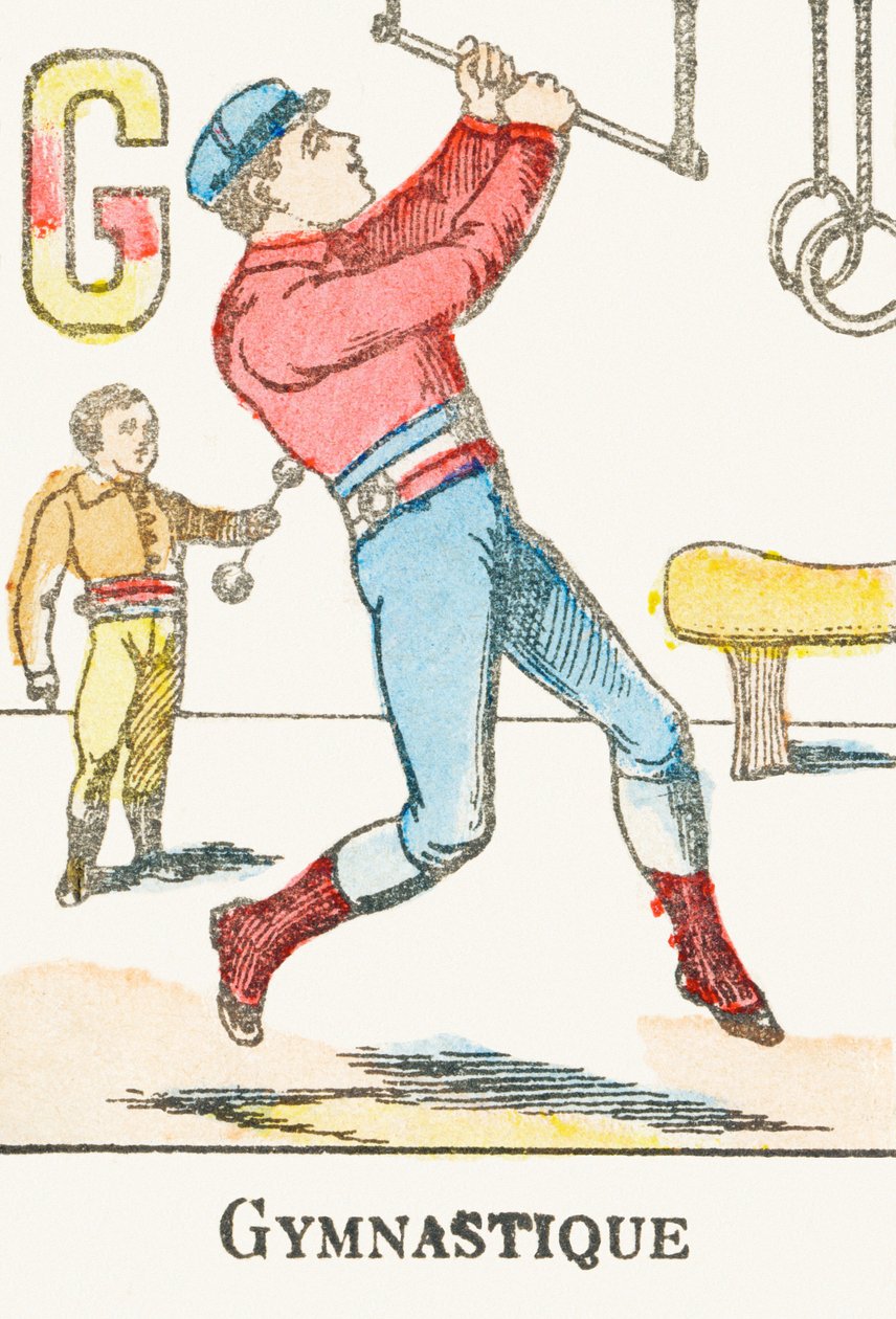 G: 体操--来自《体操字母表》的版画，约1890年。 作者 不明