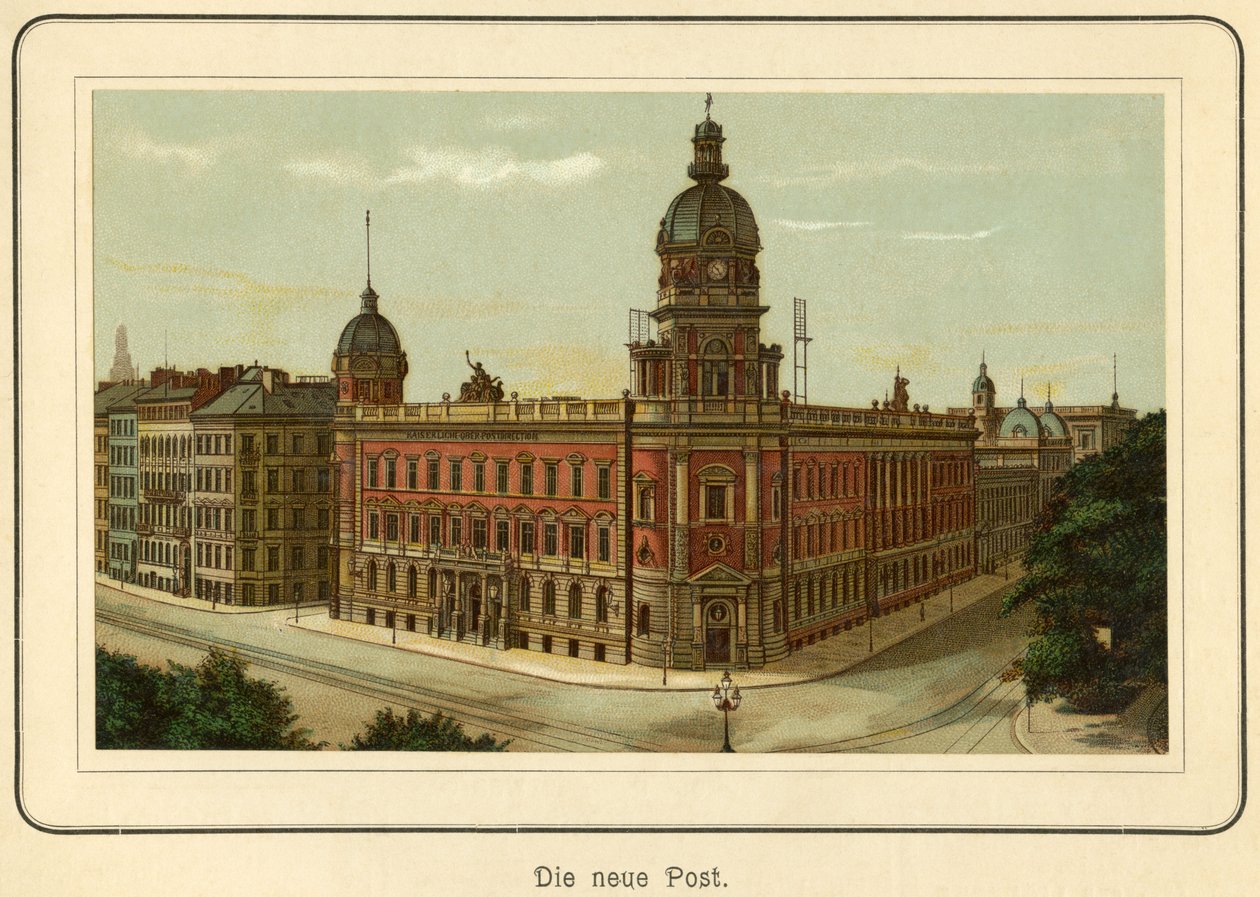 德国，汉堡，邮局新大楼，插图选自 ："Ansichten-Album Hamburg"（汉堡风景），C. Schneider 出版，柏林 NW，约 1890 年（石版画） 作者 未知艺术家